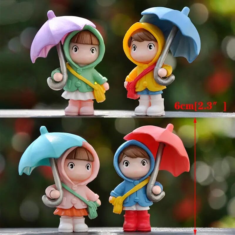 4-Piece Set: Umbrella Girl Figure Statue