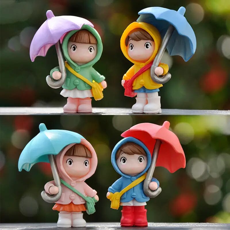 4-Piece Set: Umbrella Girl Figure Statue