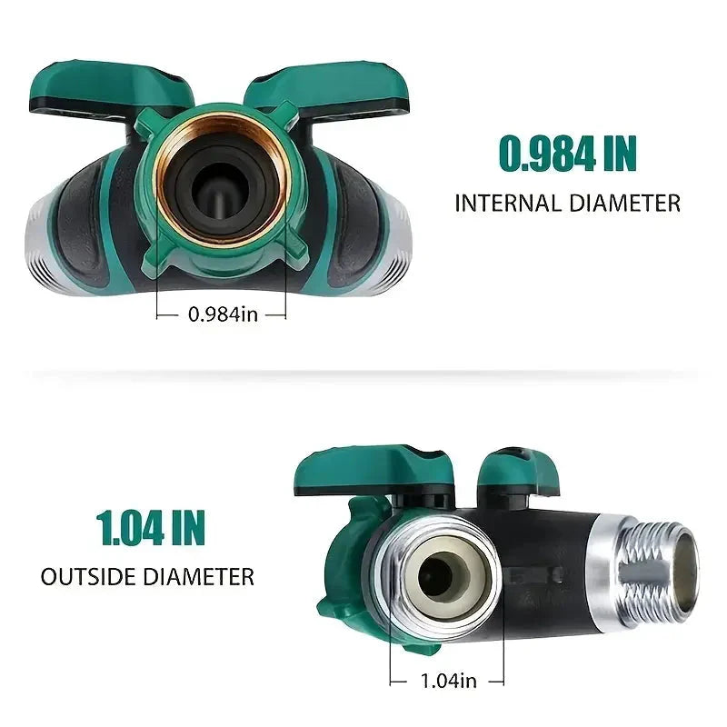 Hose Splitter 2 Way 3/4" Faucet Y Connector with Shut-off Valve