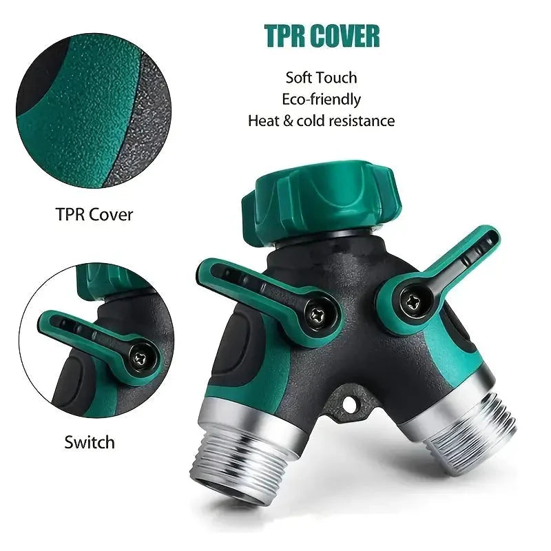 Hose Splitter 2 Way 3/4" Faucet Y Connector with Shut-off Valve